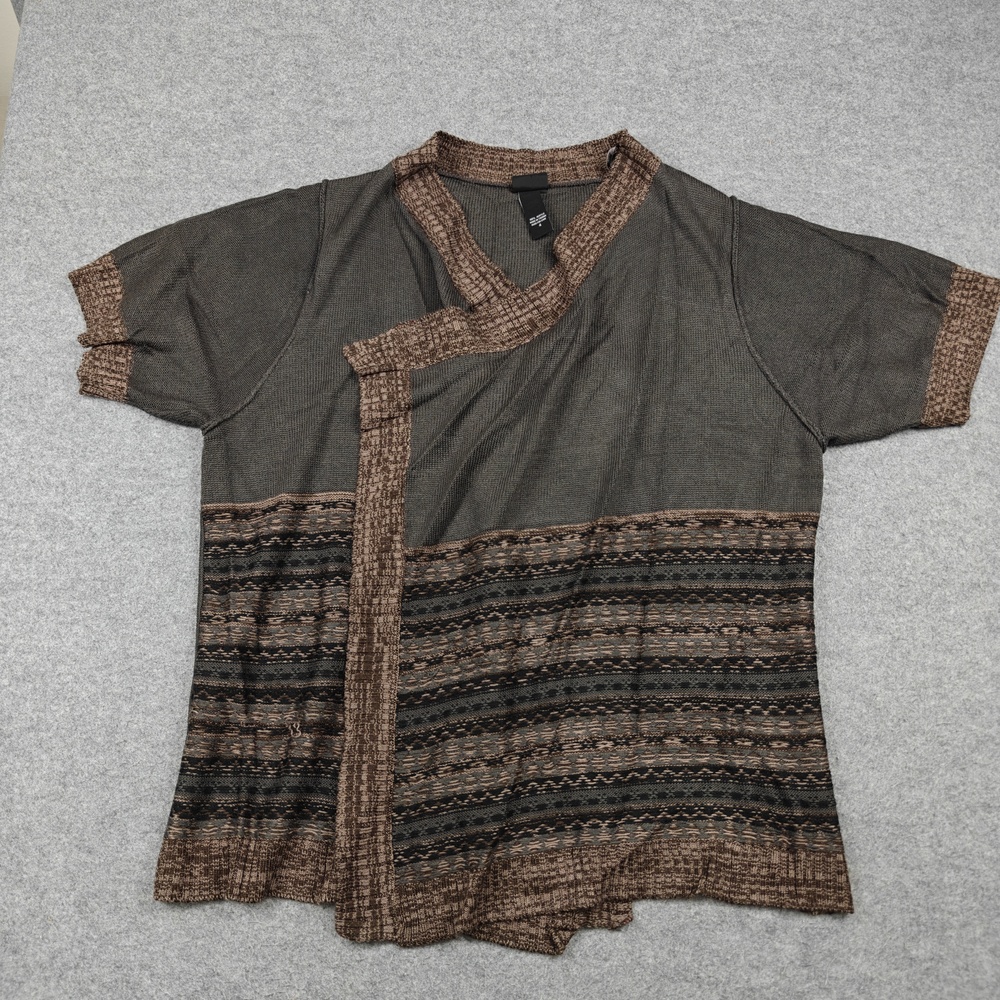 Torrid Sweater Womens 4 Gray Fair Isle V-Neck Short Sleeve Pullover Lightweight